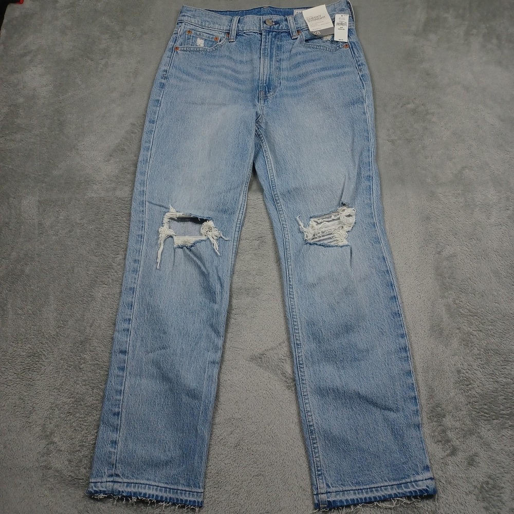 Gap Jeans Womens 28 Blue Denim Cheeky Straight High‎ Rise Distressed NWT